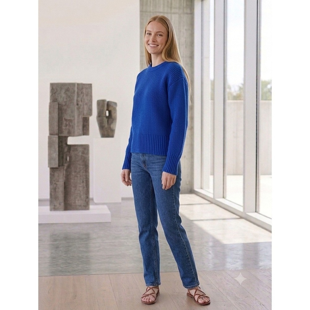 Greylin Womens Larson Blue Cozy Knit Fuzzy Sweater Small Fisherman Preppy